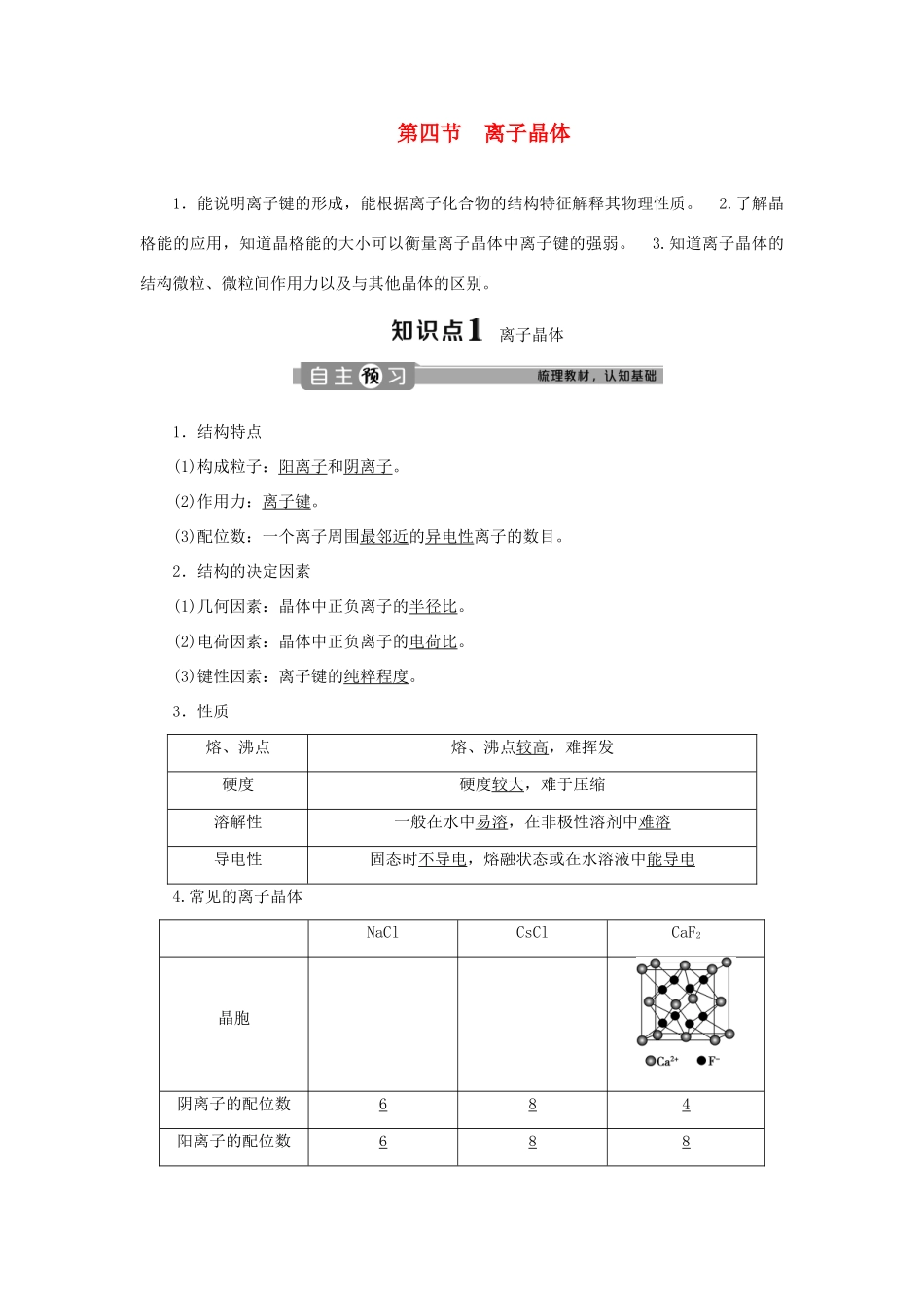 高中化学 第三章 晶体结构与性质 第四节 离子晶体学案 新人教版选修3-新人教版高二选修3化学学案_第1页