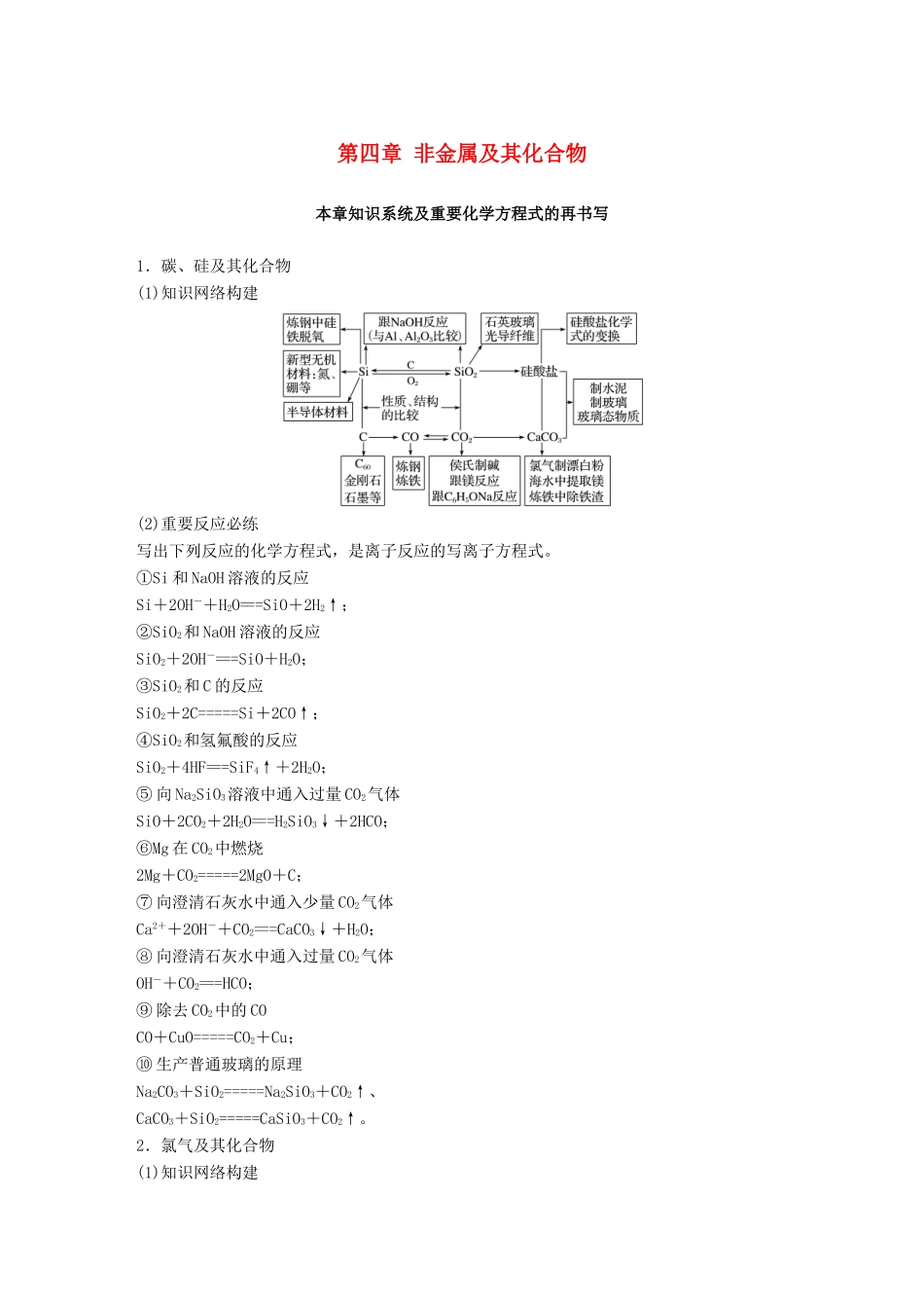 高考化学一轮复习 第四章 非金属及其化合物本章知识系统及重要化学方程式的再书写学案-人教版高三全册化学学案_第1页
