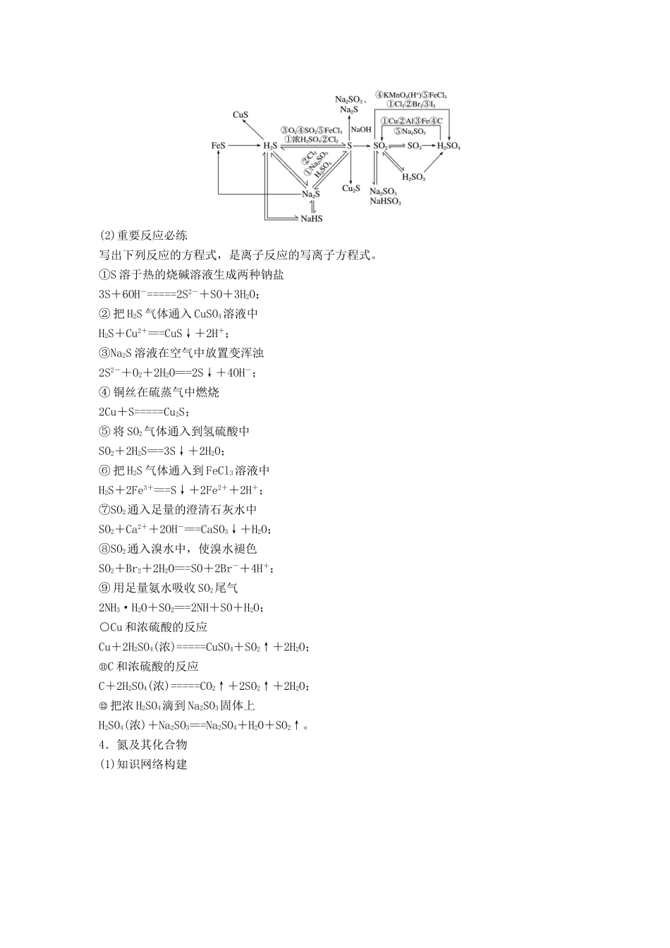 高考化学一轮复习 第四章 非金属及其化合物本章知识系统及重要化学方程式的再书写学案-人教版高三全册化学学案_第3页