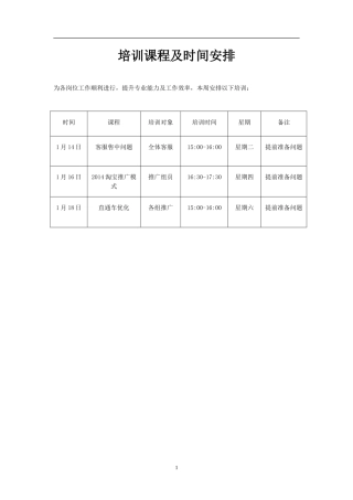 培训时间安排2014年第三周
