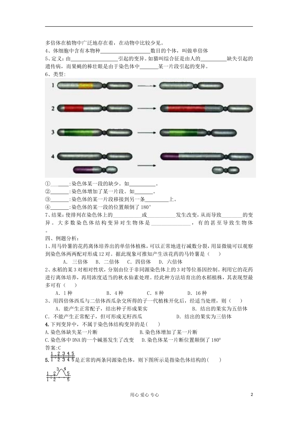 江苏淮阴中学高中生物《染色体变异及其应用》学案2 苏教版必修2_第2页