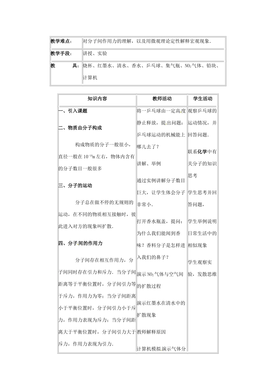 河北省保定市二中分校东校区九年级物理上册 1.1 分子动理论教案 教科版_第3页