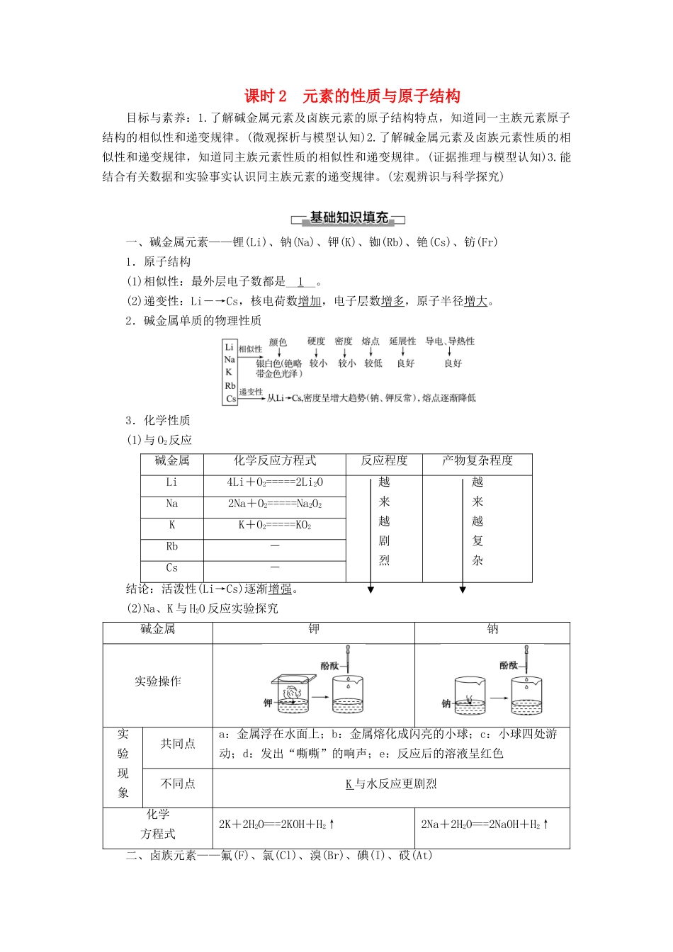 高中化学 第1章 物质结构 元素周期律 第1节 元素周期表 课时2 元素的性质与原子结构学案 新人教版必修2-新人教版高中必修2化学学案_第1页