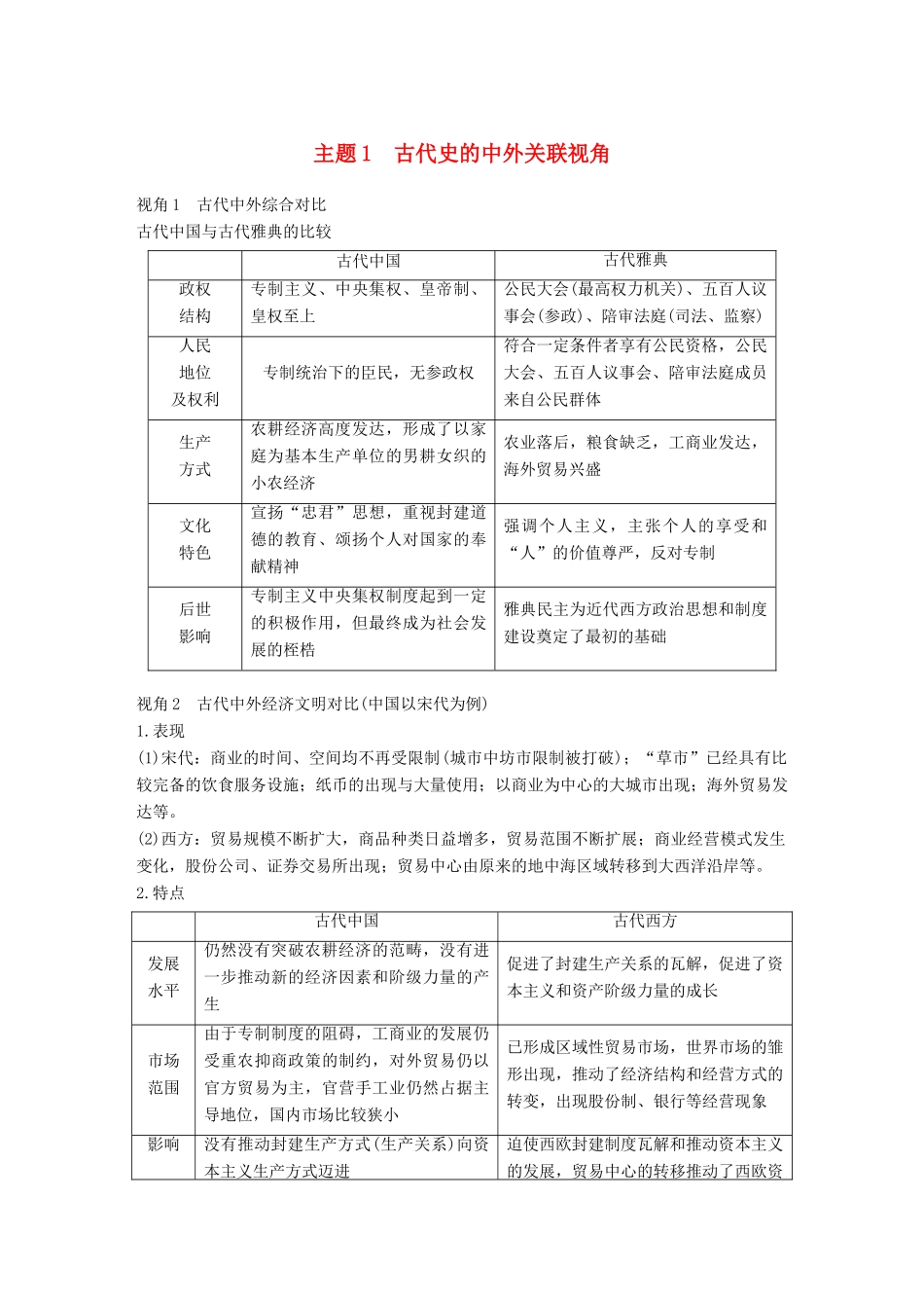 高考历史二轮复习 专题五 中外关联视角 主题1 古代史的中外关联视角学案-人教版高三全册历史学案_第1页