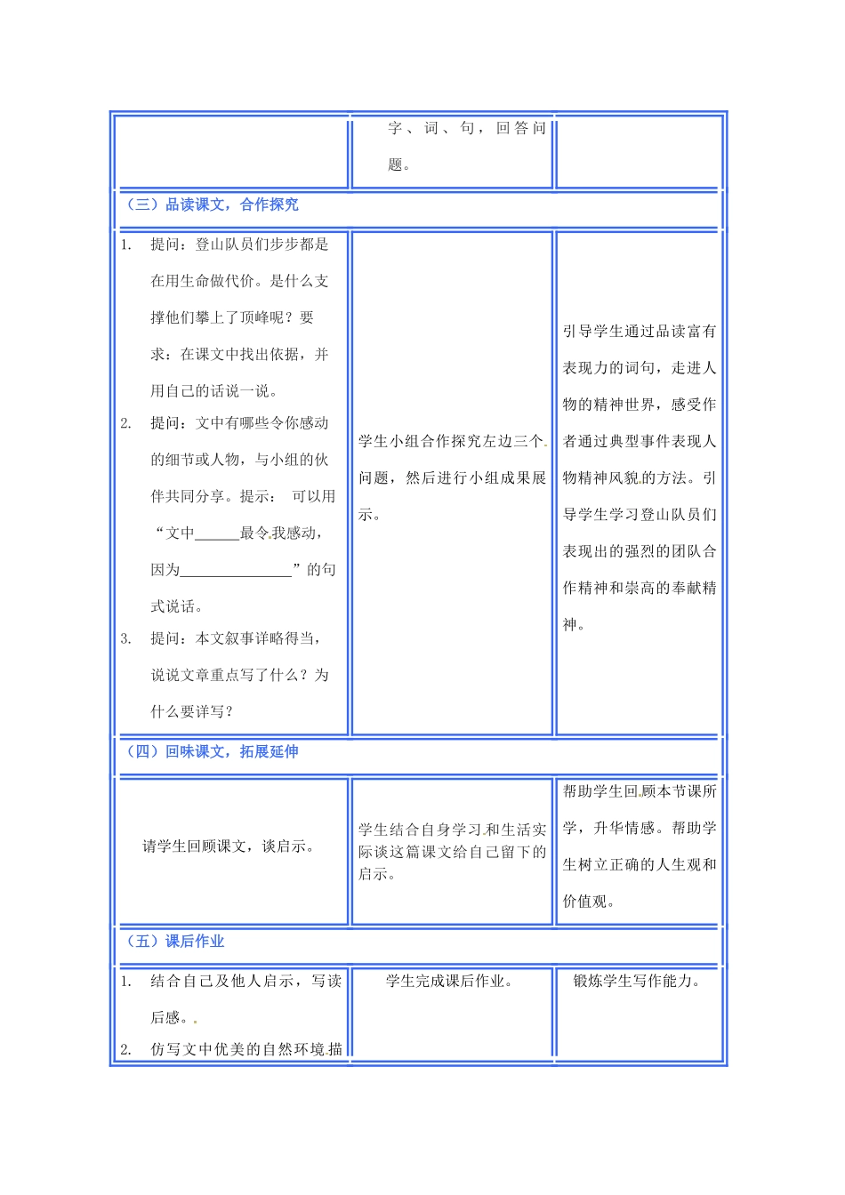重庆市万州分水中学八年级语文下册 登上地球之巅教学设计 新人教版_第2页