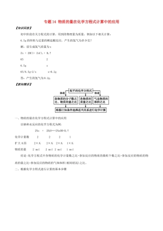 高中化学 初高中衔接 专题14 物质的量在化学方程式计算中的应用学案-人教版高一全册化学学案
