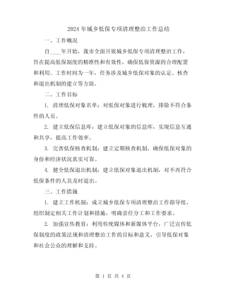 2024年城乡低保专项清理整治工作总结
