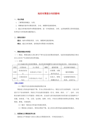 高中地理 第四章 自然环境对人类活动的影响 第一节 地形对聚落及交通线路分布的影响 地形对聚落分布的影响学案 湘教版必修1-湘教版高一必修1地理学案