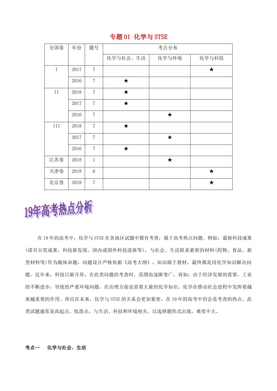 高考化学命题热点提分攻略 专题01 化学与STSE难点突破学案-人教版高三全册化学学案_第1页