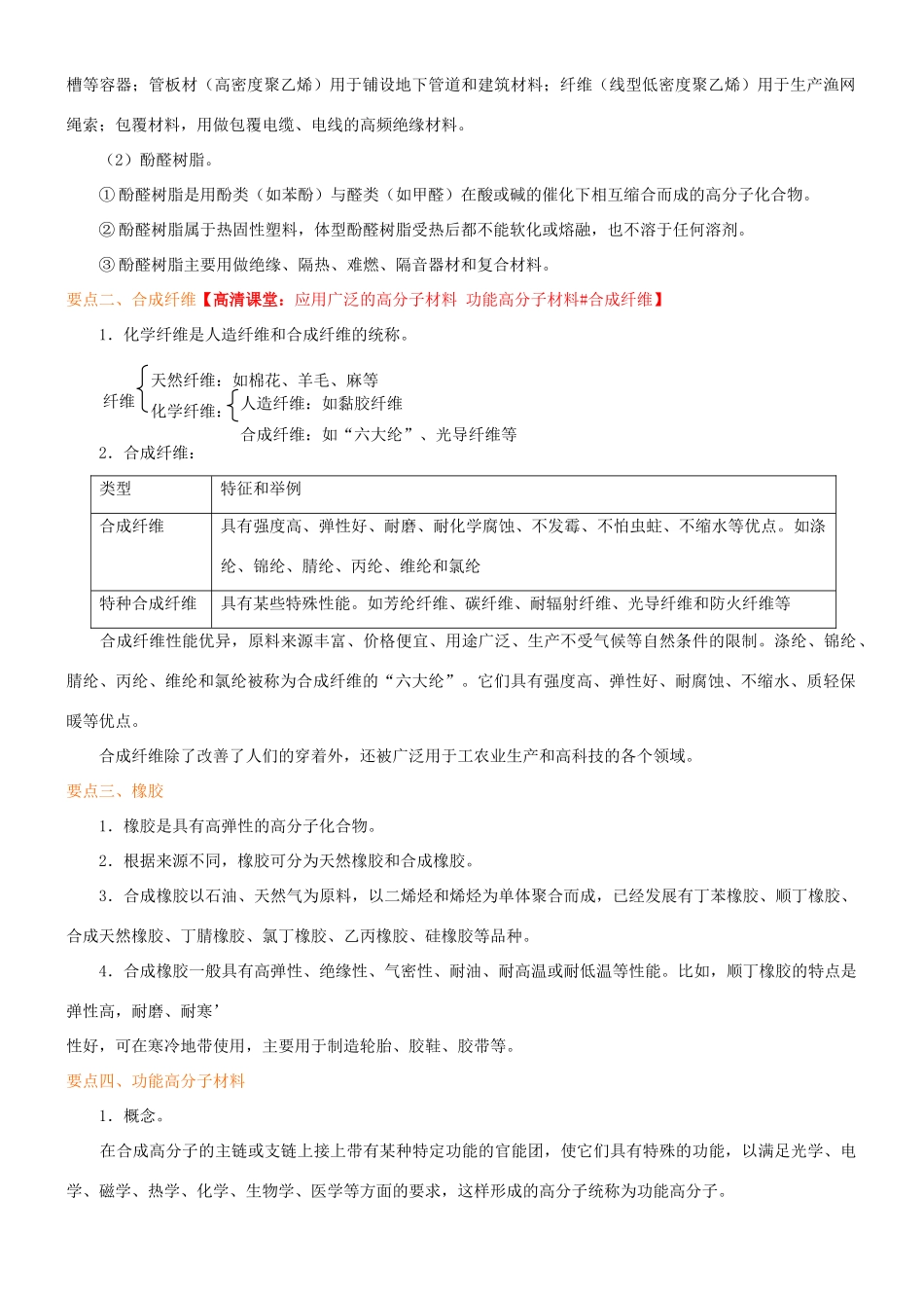 高中化学 应用广泛的高分子材料 功能高分子材料（基础）知识讲解学案 新人教版选修5-新人教版高二选修5化学学案_第2页