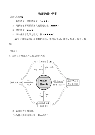 高一化学物质的量 学案上科版