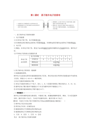 高中化学 专题1 微观结构与物质的多样性 第一单元 原子核外电子排布与元素周期律 第1课时 原子核外电子的排布学案 苏教版必修2-苏教版高一必修2化学学案