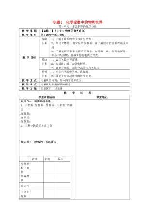 高中化学 1.1.4《物质的分散系》学案 苏教版必修1