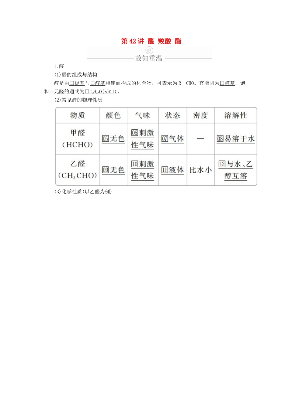高考化学一轮总复习 第十三章 第42讲 醛 羧酸 酯学案（含解析）-人教版高三全册化学学案_第1页