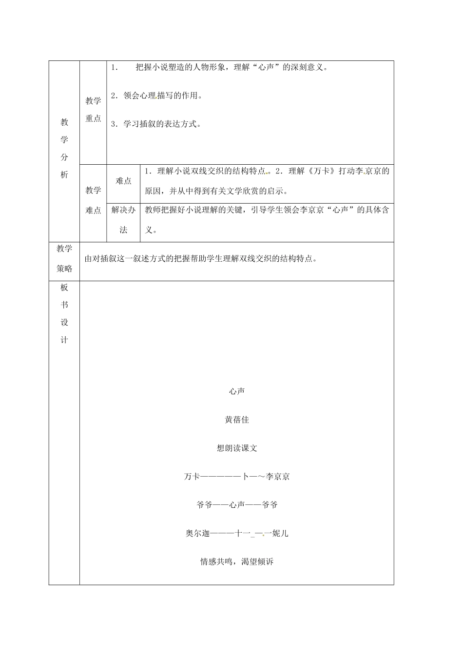 新疆精河县八十二团中学九年级语文上册《心声》教学设计 新人教版_第2页