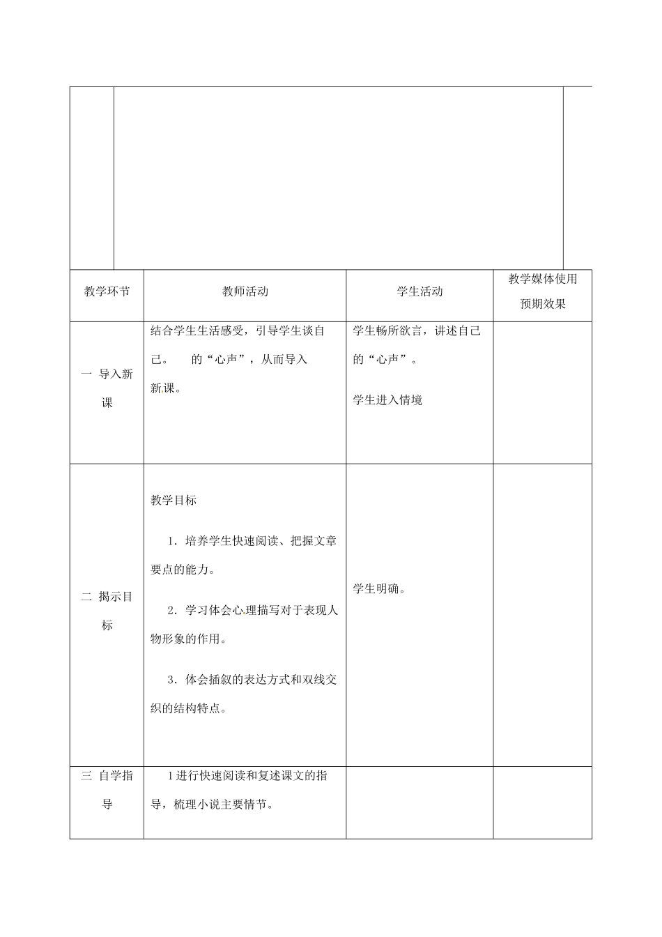 新疆精河县八十二团中学九年级语文上册《心声》教学设计 新人教版_第3页