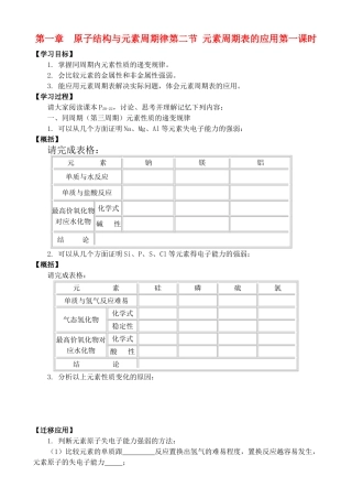 高中化学 1.3.1元素周期表的应用学案 鲁教版必修2