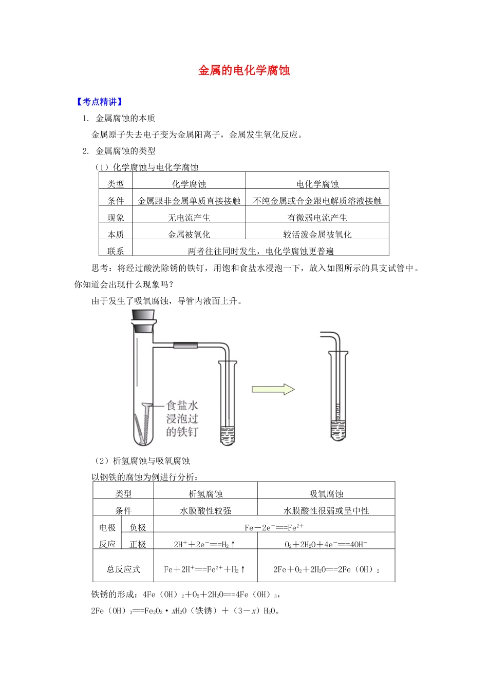 高中化学 专题1 化学反应与能量变化 第三单元 金属的腐蚀与防护 1 金属的电化学腐蚀学案 苏教版选修4-苏教版高二选修4化学学案_第1页