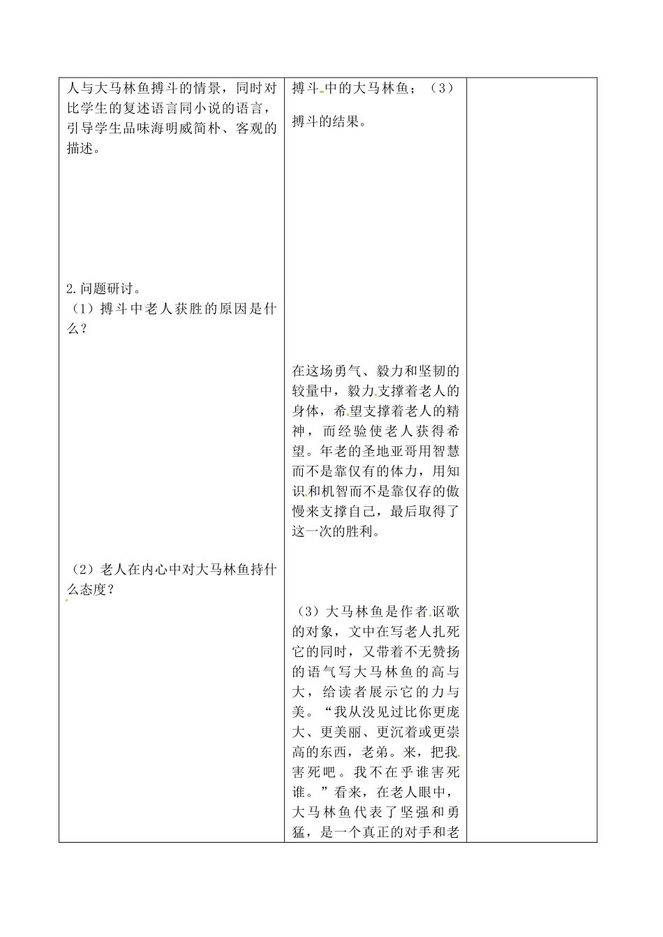 吉林省四平市第十七中学八年级语文上册 老人与海（第2课时）教案 长春版_第2页