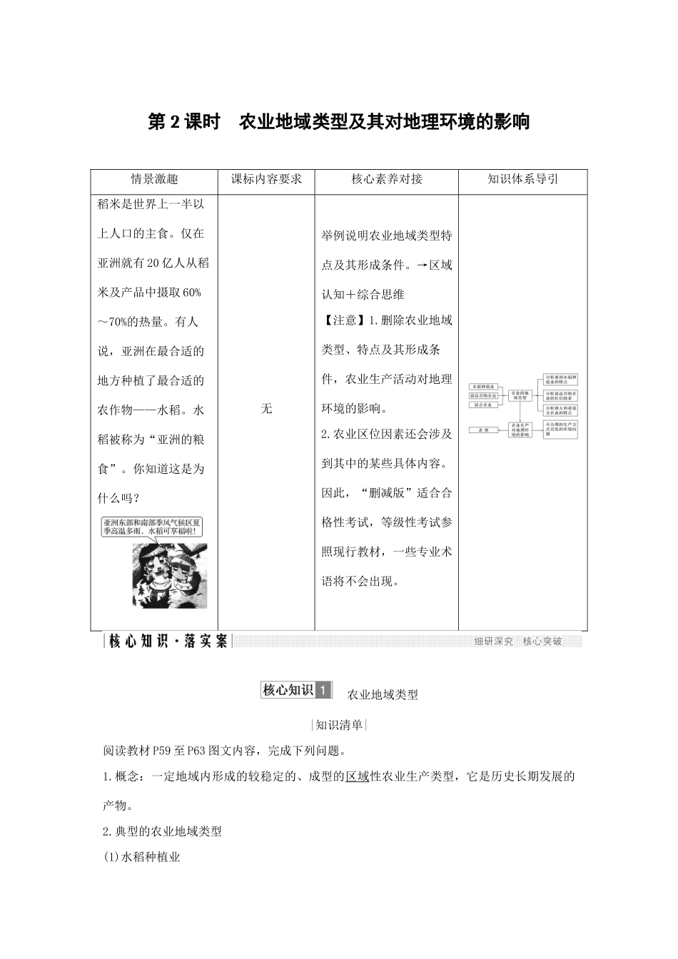 高中地理 第三单元 产业活动与地理环境 第一节 农业生产与地理环境 第2课时 农业地域类型及其对地理环境的影响学案 鲁教版必修2-鲁教版高一必修2地理学案_第1页