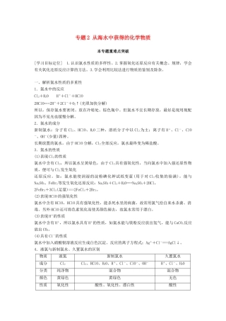 高中化学 专题2 从海水中获得的化学物质本专题重难点突破学案 苏教版必修1-苏教版高一必修1化学学案
