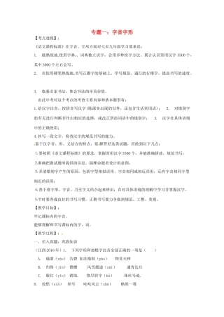江西省中考语文 专题一 字音字形复习教案-人教版初中九年级全册语文教案