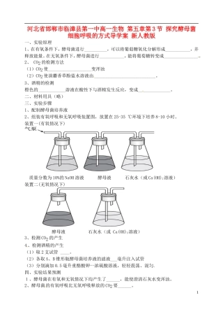 河北省邯郸市临漳县第一中高一生物 第五章第3节 探究酵母菌细胞呼吸的方式导学案 新人教版