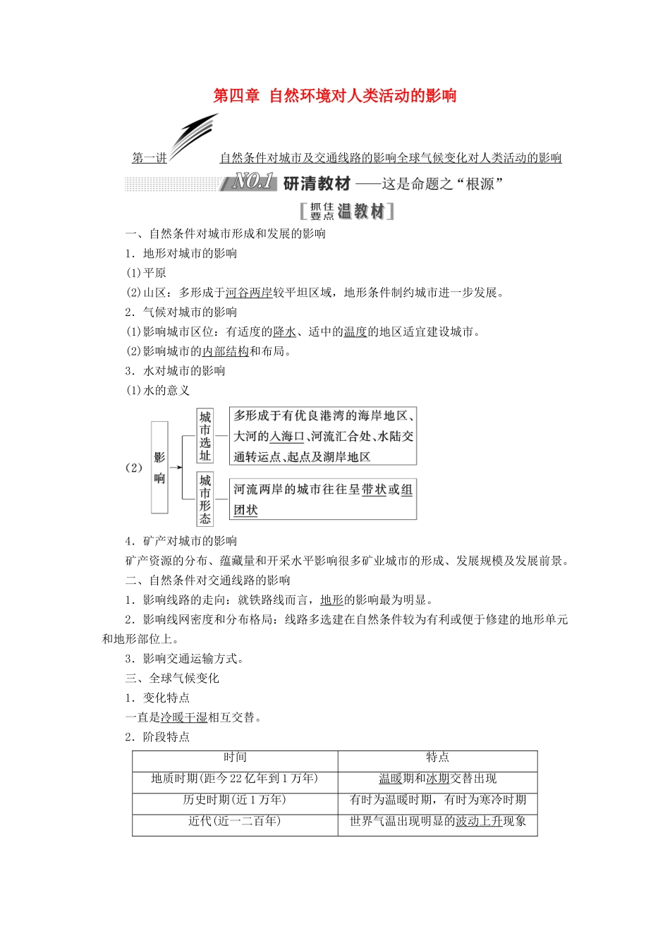 高考地理一轮复习 第一部分 第四章 自然环境对人类活动的影响学案 中图版-中图版高三全册地理学案_第1页