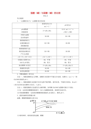 高考化学一轮复习 强酸（碱）与弱酸（碱）的比较学案（含解析）-人教版高三全册化学学案