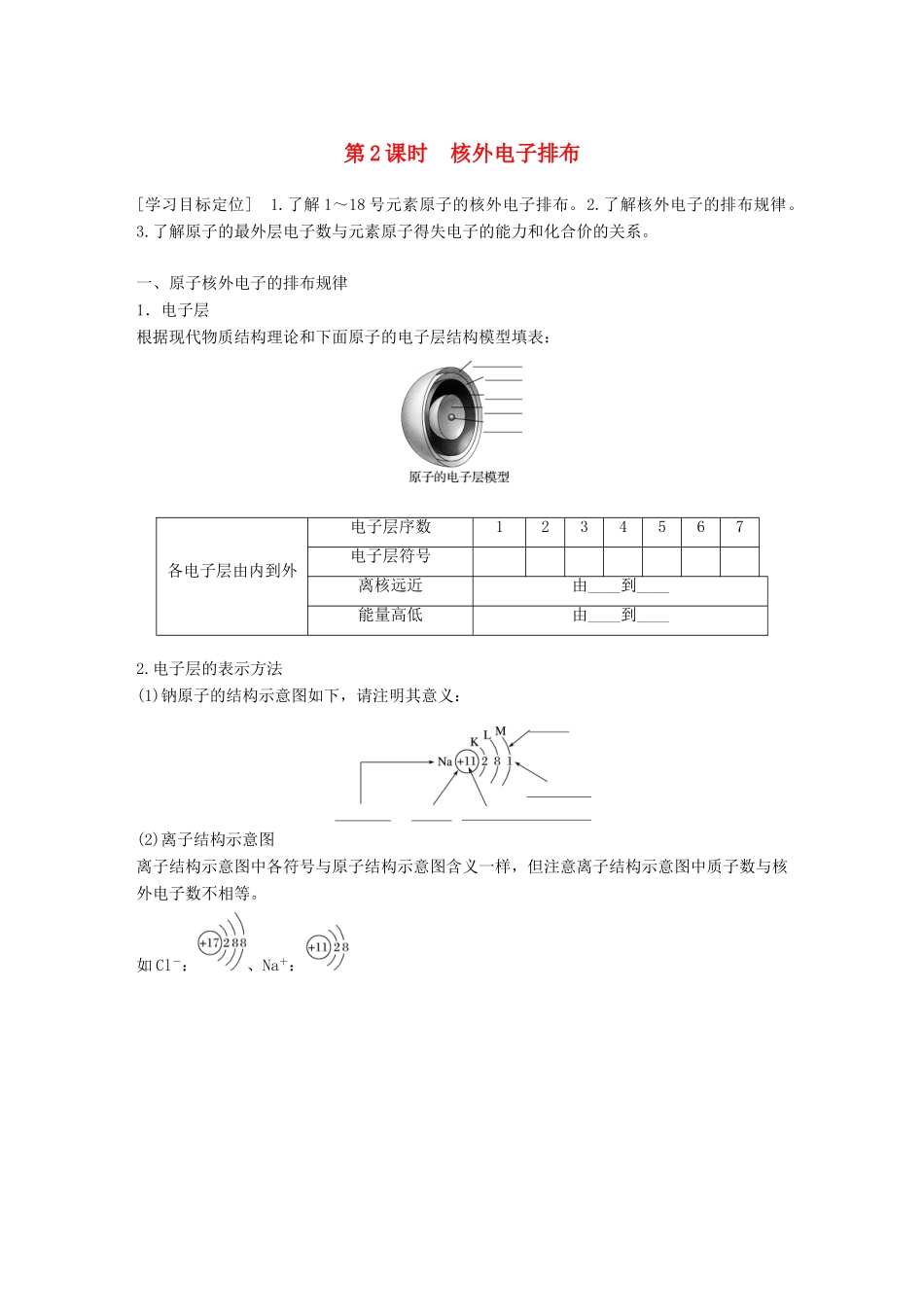 高中化学 第1章 原子结构与元素周期律 1.1.2 核外电子排布学案 鲁科版必修2-鲁科版高一必修2化学学案_第1页
