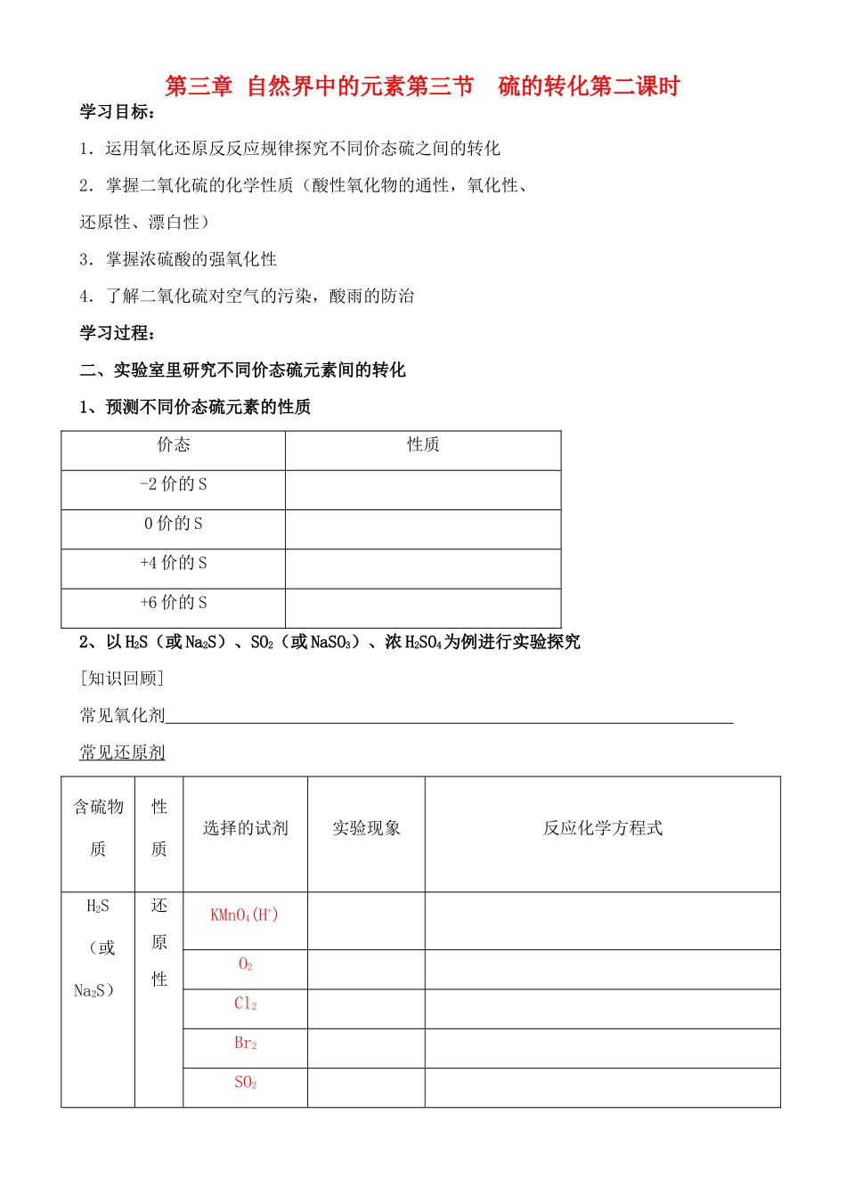 高中化学 3.3.2硫的转化学案 鲁教版必修1_第1页