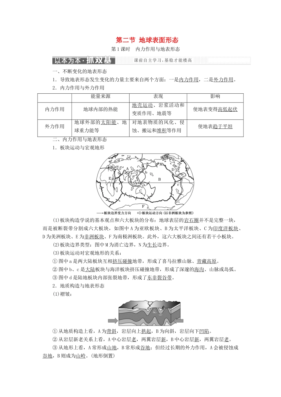 高中地理 第二章 自然环境中的物质运动和能量交换 第二节 地球表面形态学案 湘教版必修1-湘教版高一必修1地理学案_第1页