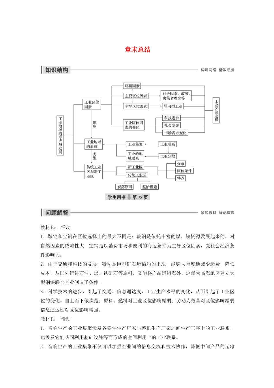 高中地理 第4章 工业地域的形成与发展 章末总结导学案 新人教版必修2-新人教版高一必修2地理学案_第1页