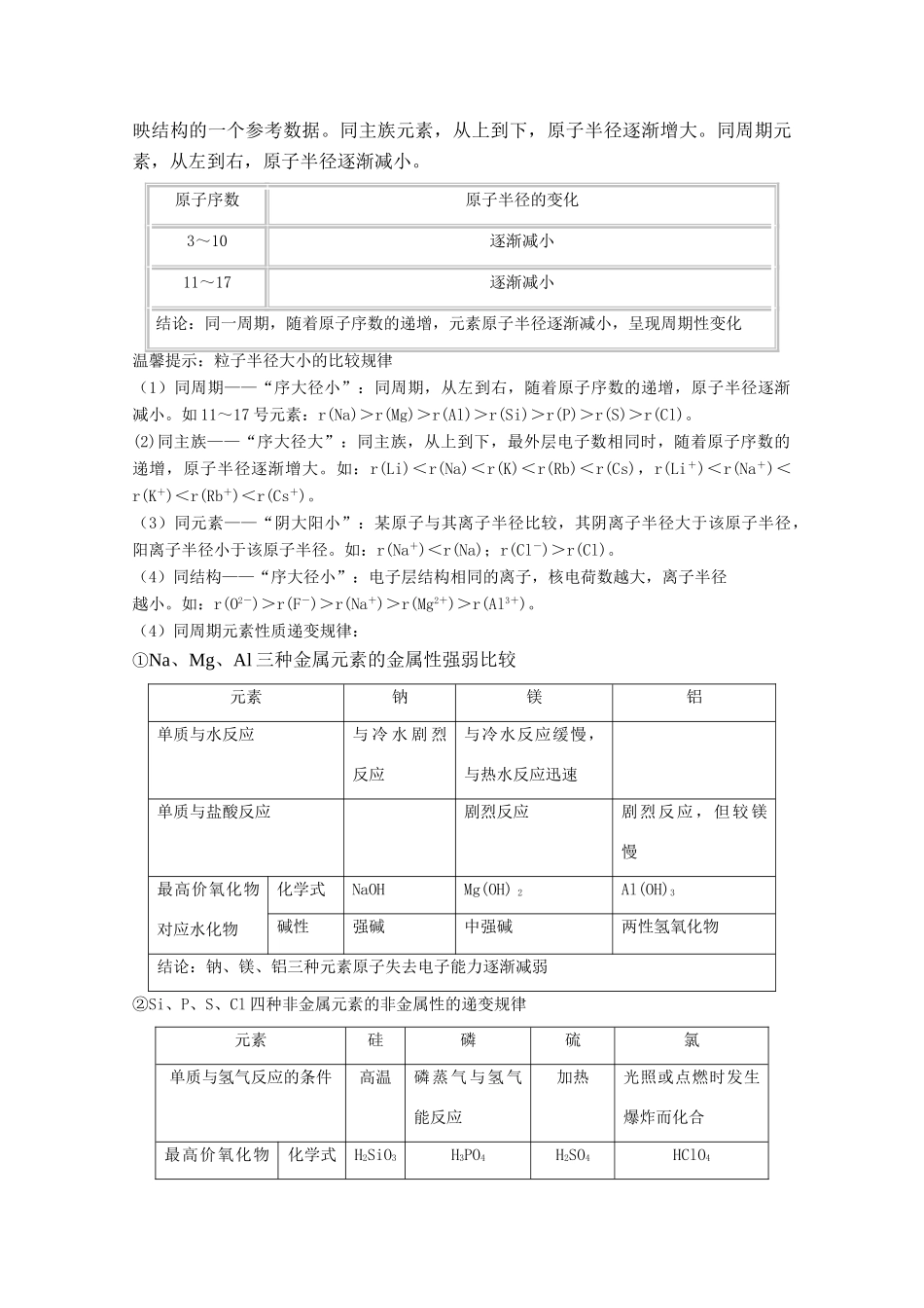 高中化学 第1章 第2节 元素周期律（第1课时）学案 新人教版必修2-新人教版高一必修2化学学案_第3页