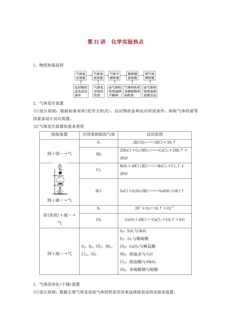 高考化学一轮复习 第9章 化学实验基础 第31讲 化学实验热点学案-人教版高三全册化学学案_第1页