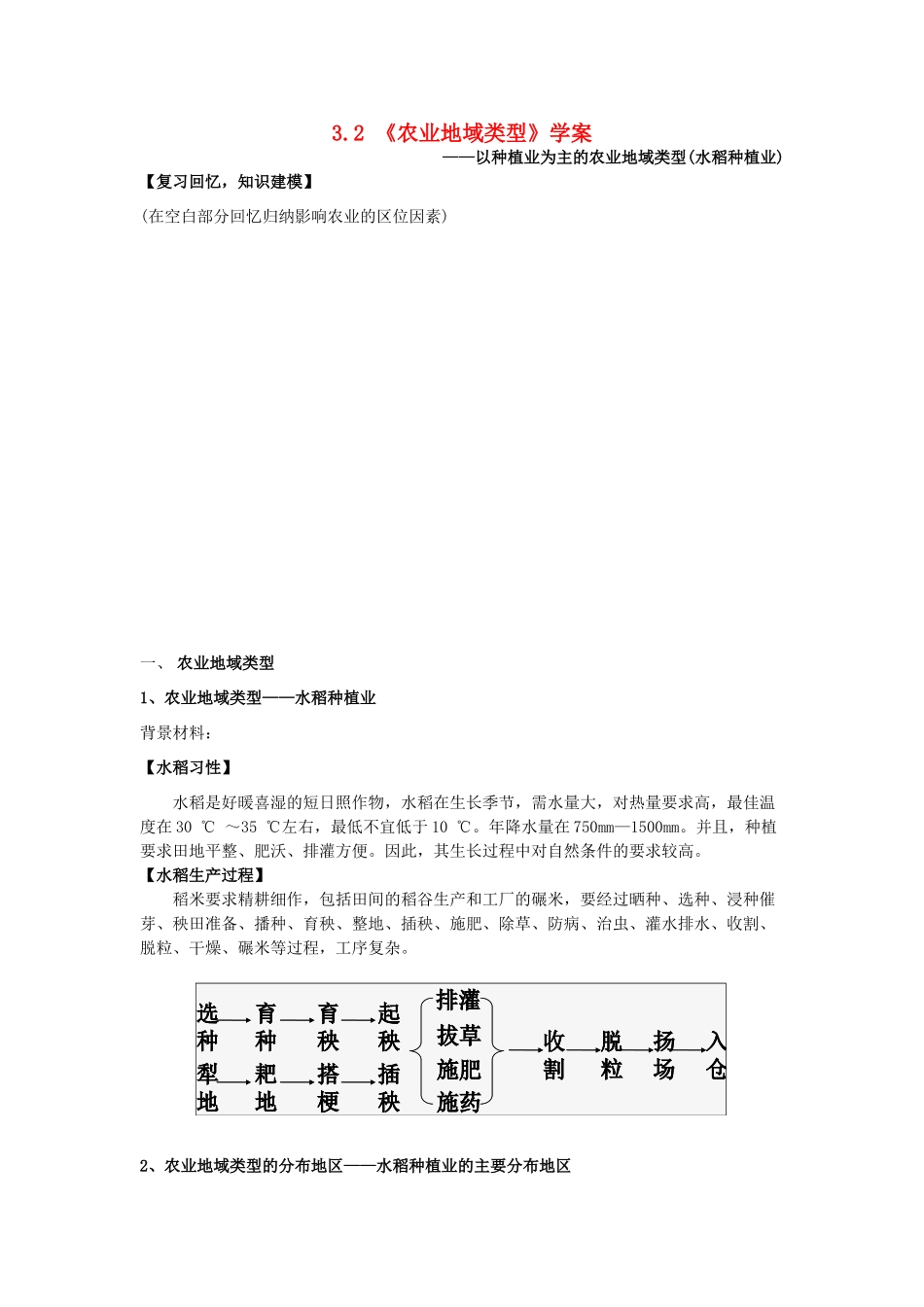 高中地理 第三章 区域产业活动 第二节 农业区位因素与农业地域类型学案 湘教版必修2-湘教版高一必修2地理学案_第1页