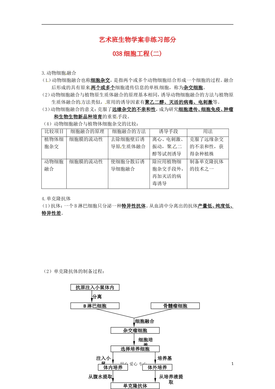 河北省广平县第一中学高中生物《038 细胞工程(二)》学案（艺术班）_第1页