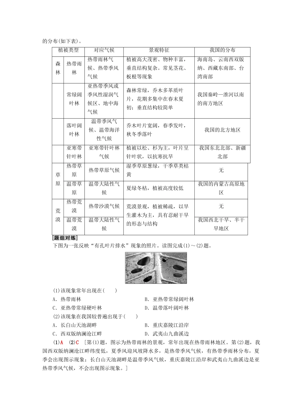 高中地理 第3单元 从圈层作用看地理环境内在规律 附4 主要植被同步学案 鲁教版必修1-鲁教版高一必修1地理学案_第3页
