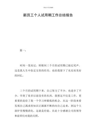 新员工个人试用期工作总结报告