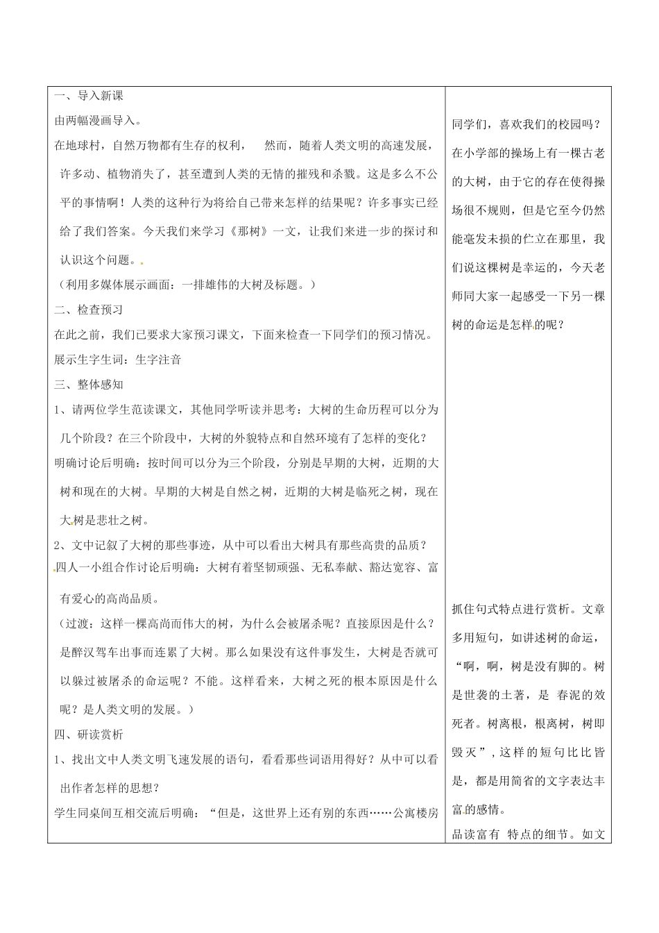 浙江省温岭市东浦中学八年级语文下册《那树》教案 新人教版_第2页