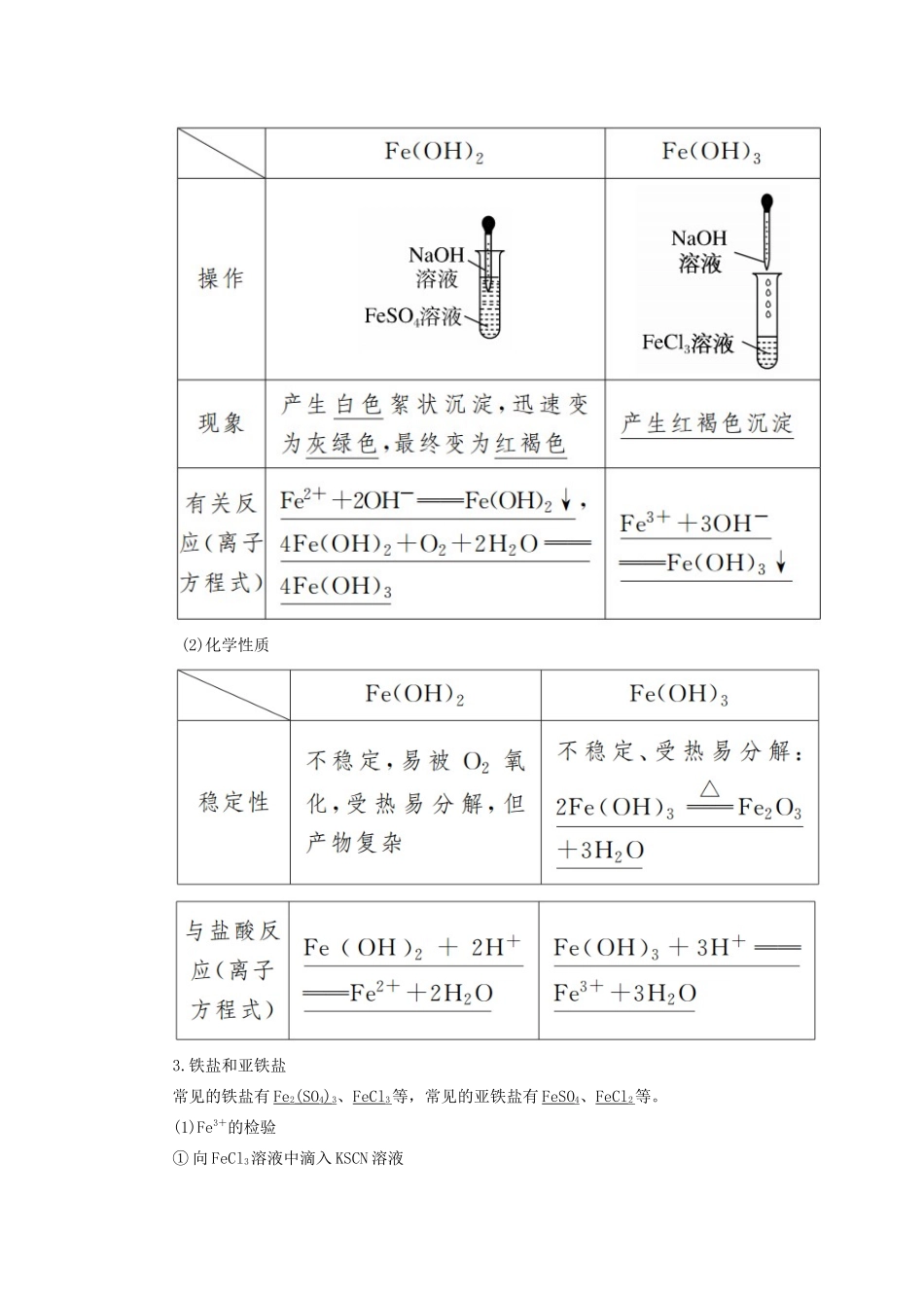 高中化学 第三章 铁 金属材料 第一节 铁及其化合物 第二课时 铁的重要化合物学案 新人教版必修第一册-新人教版高一第一册化学学案_第2页