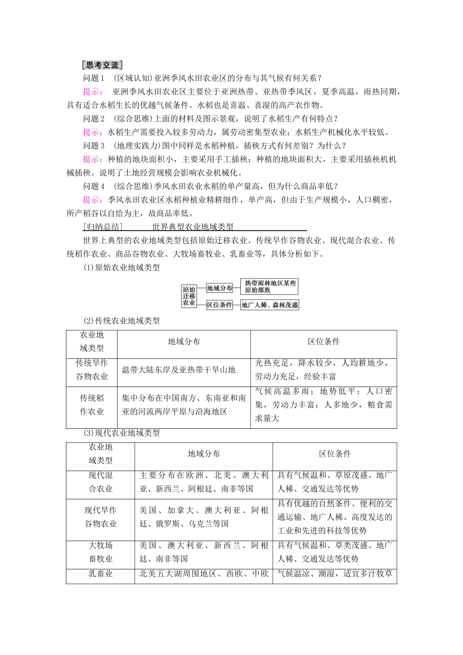 高中地理 第3章 生产活动与地域联系 第1节 农业区位因素与地域类型 第2课时 世界主要农业地域类型和农业生产活动对地理环境的影响学案 中图版必修2-中图版高一必修2地理学案_第3页