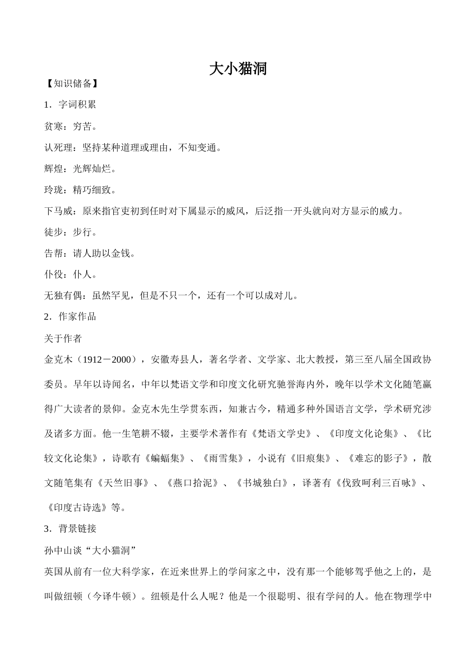 九年级语文上册大小猫洞语文版_第1页