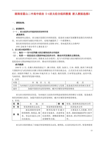 湖南省蓝山二中高中政治 5-4亚太经合组织教案 新人教版选修3