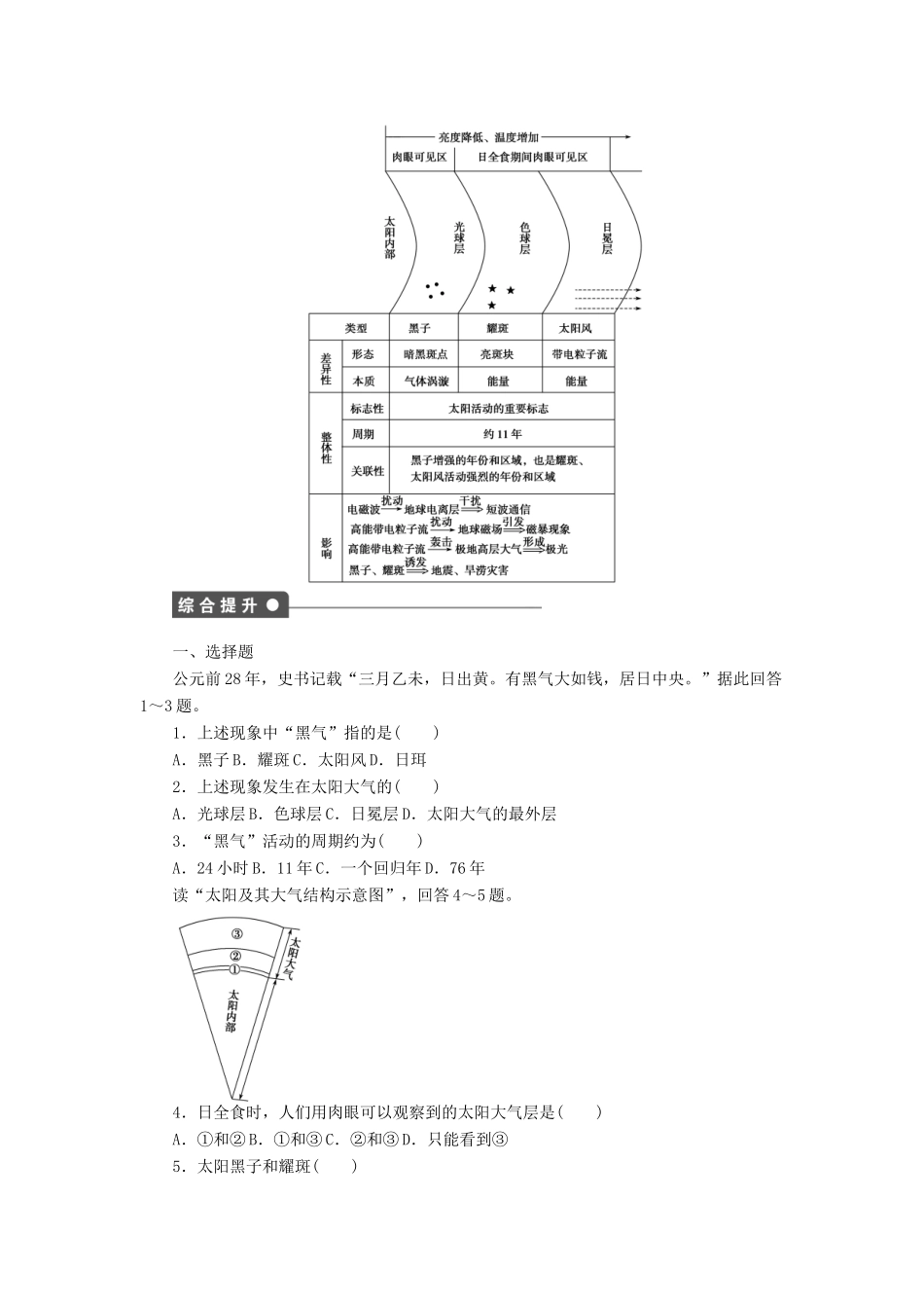高中地理 第一章 宇宙中的地球 第二节 太阳对地球的影响 第2课时 太阳活动对地球的影响学案 中图版必修1-中图版高一必修1地理学案_第3页
