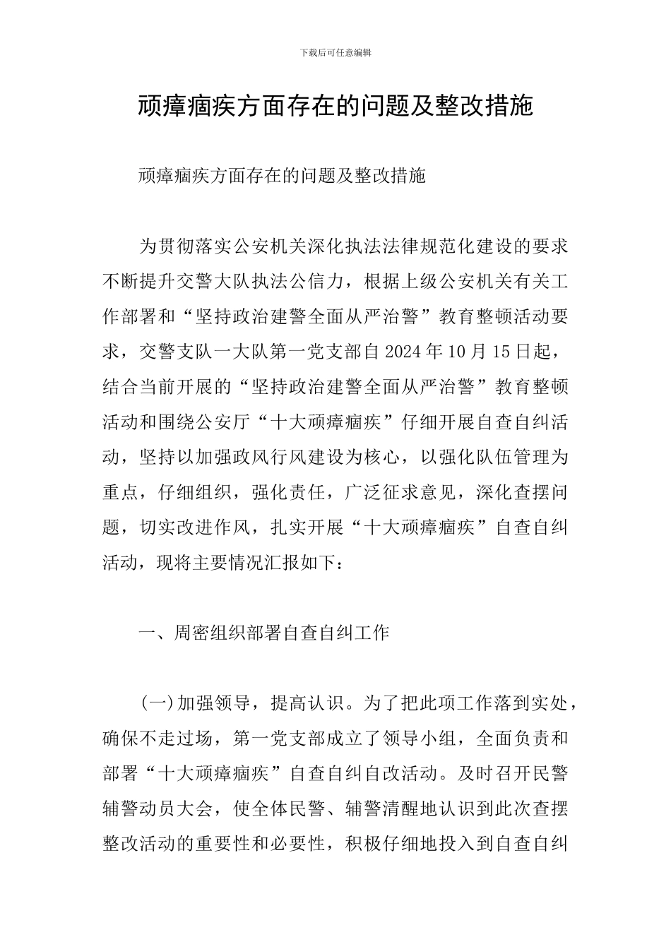 顽瘴痼疾方面存在的问题及整改措施_第1页