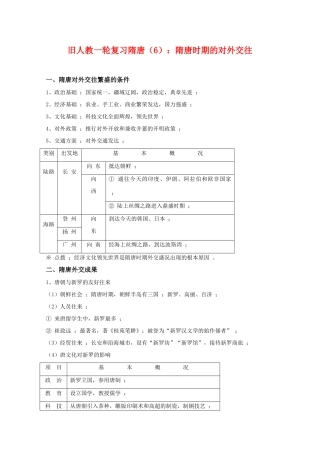 高三历史一轮复习隋唐（6）：隋唐时期的对外交往旧人教版