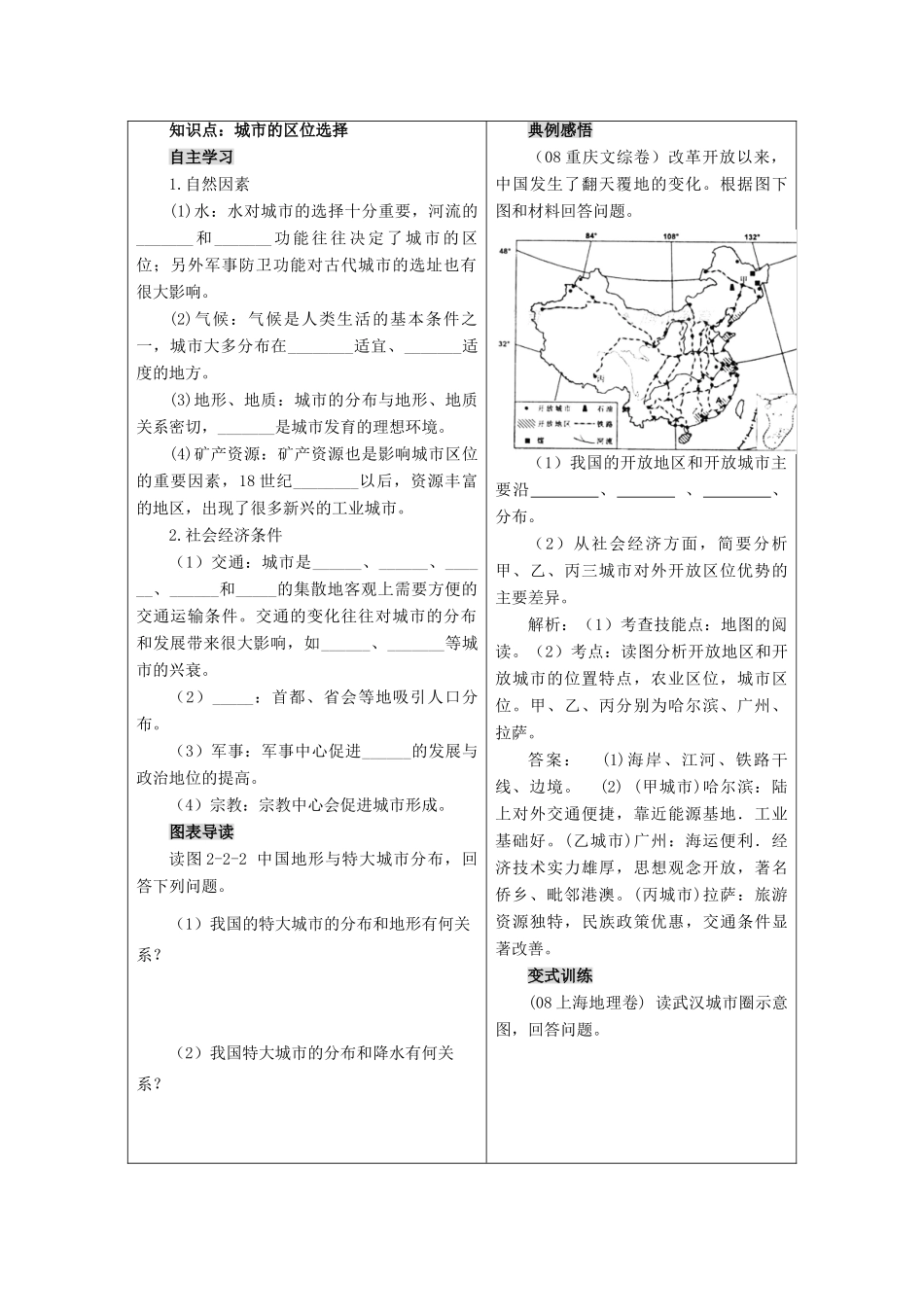 高一地理：2.2《城市区位和城市体系》学案（1） 鲁教版必修2_第2页