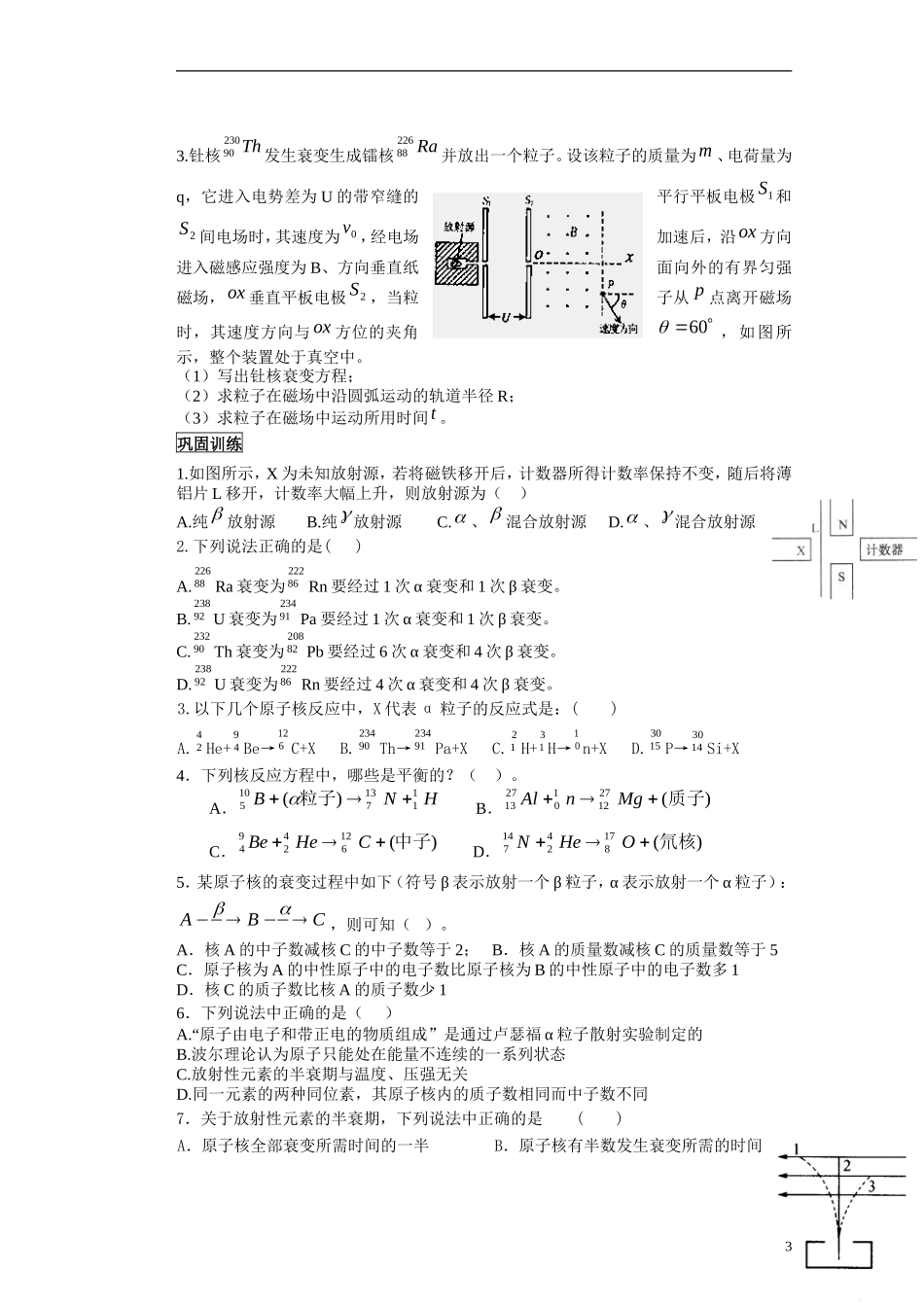 湖北省咸宁市鄂南高级中学高二物理 优质预习全案 天然放射现象（A班）新人教版_第3页