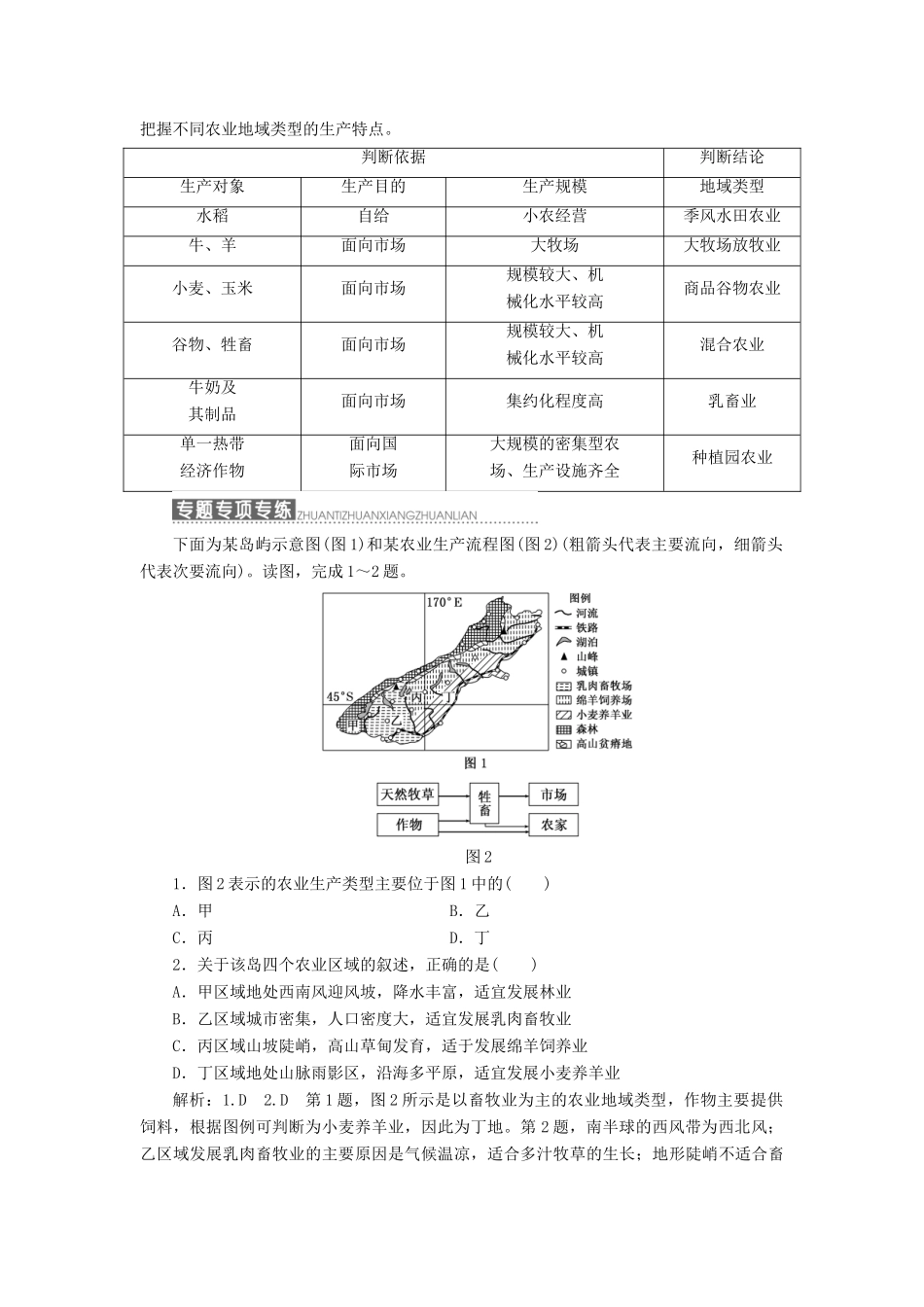 高中地理 第三章 农业地域的形成与发展 小专题大智慧 农业地域类型的判断学案（含解析）新人教版必修2-新人教版高一必修2地理学案_第2页